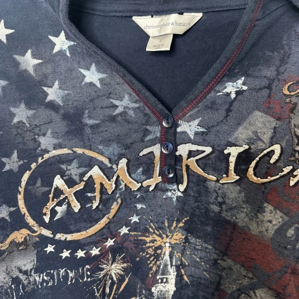 Christopher & Banks Y2K Americana Hooded Henley Top S - Picture 6 of 9